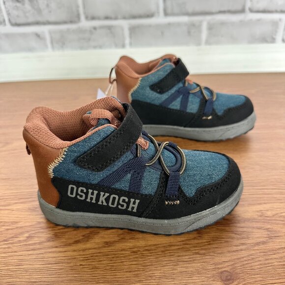 ❤️OshKosh Boys Shoes Slip-on Hi School Boots Sneaker Sz 6 easy-on Hook-loop Blue - Picture 2 of 9